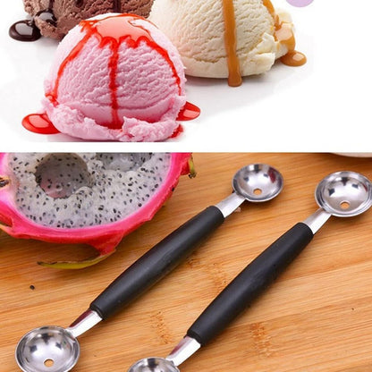 4Pcs Silver 2 in 1 Stainless Steel Melon Ballers Melon Scoop,Double-Sided Fruit Melon Baller Spoon, Suitable Watermelon Cantaloupe Ice Cream Comfortable Non-Slip Grip, Melon Ballers