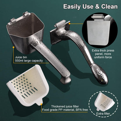 SUCCFLY Lemon Squeezer Stainless Steel, Manual Juicer Citrus Lime Orange Fruit Squeezer Heavy Duty Ergonomic Handle Labor-saving Large Capacity Juice Press Hand Handheld Juicer (5 Year Warranty)