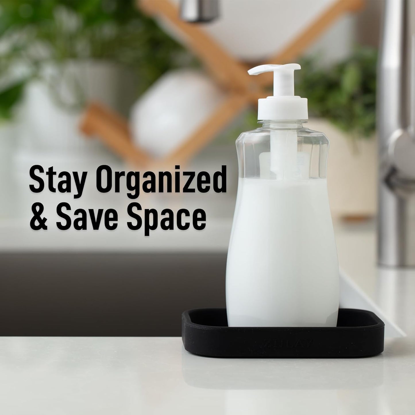 Zulay Kitchen (9x3.5in Sponge Holder for Kitchen Sink - Flexible Heavy-duty Multipurpose Sink Caddy - Counter Organizer for Kitchen, Bathroom, Makeup, Trinkets & More! (Grey)