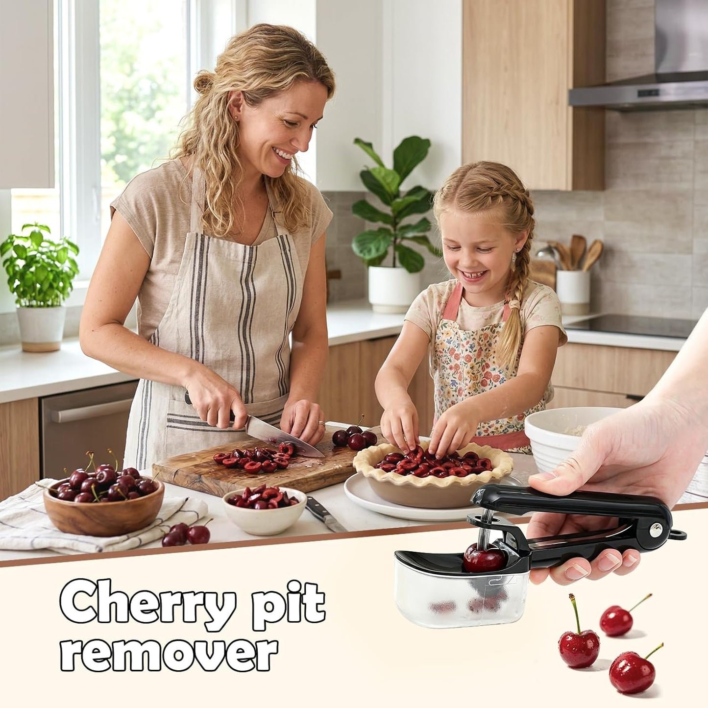 Cherry Pitter Tool 7-in-1 Stainless Steel Cherry Pitter with Splatter Guard, Easy Push Button Cherry Pitter Tool for Cherries Olives and Fruits, Food Grade Cherry Seed Remover