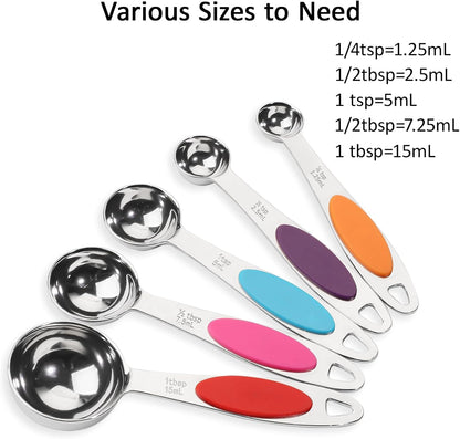 Magnetic Measuring Spoons Set Stainless Steel Measuring Spoons,Tablespoon Measuring Spoon for Dry and Liquid Ingredients (5, Colorful)