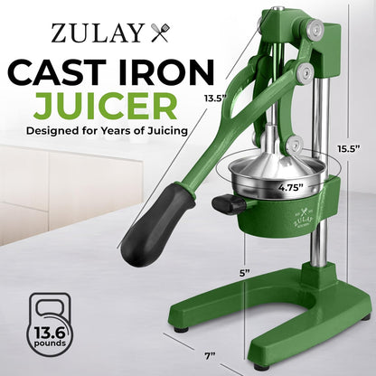 Zulay Kitchen Cast Iron Juicer - Heavy Duty Manual Juicer with Detachable Strainers for Easy Cleaning, Orange Juice Press for Citrus Fruits, Perfect for Bartenders, Juice Lovers & Health Enthusiasts