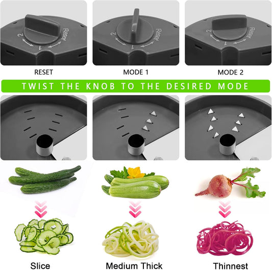 3 in 1 Vegetable Spiralizer Slicer, Adjustable Zucchini Carrot Noodle Maker, Cucumber Spiral Cutter, Easy to Use Kitchen Tool（White）