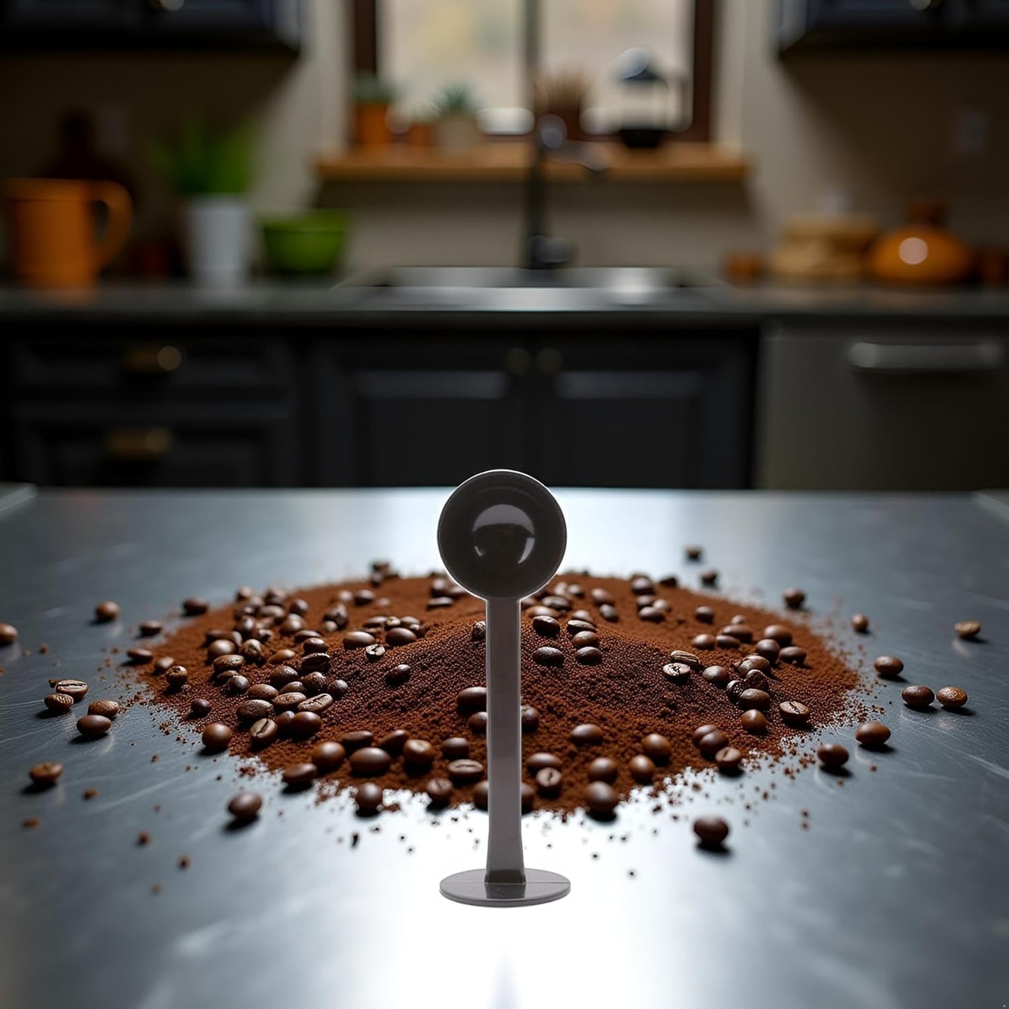 2 Pcs Coffee Scoop for Ground, Espresso Bean Spoon Espresso Tamper Tablespoon Measure Spoon with Pressed Bottom for Coffee Bean Press Coffee Grinding Pressing, Black