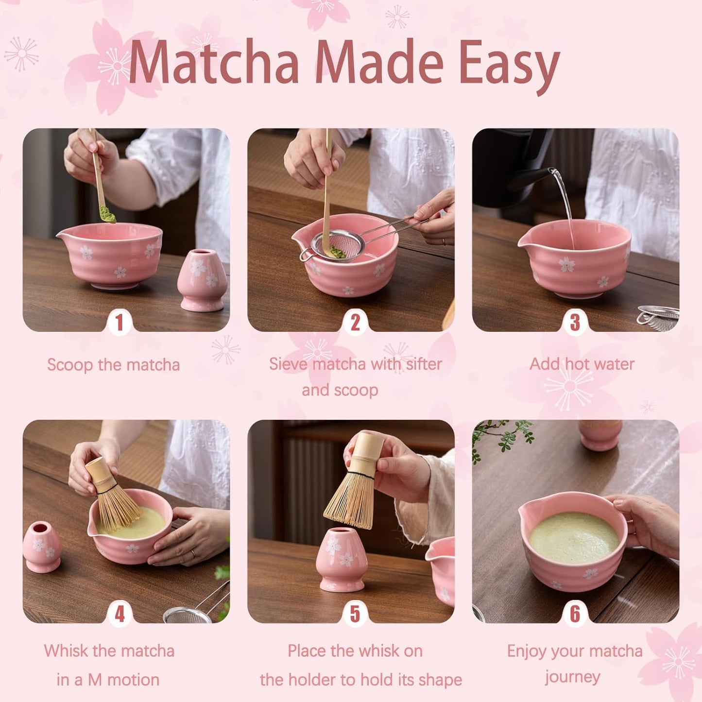 Buucup Matcha Set, Matcha Bowl with Spout, Matcha Whisk and Holder, Bamboo matcha Scoop and Stainless Sifter - 5 Pcs Jade Green Matcha Set Kit for Matcha Lover