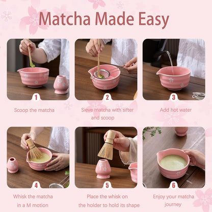 Buucup Matcha Set, Matcha Bowl with Spout, Matcha Whisk and Holder, Bamboo matcha Scoop and Stainless Sifter - 5 Pcs Jade Green Matcha Set Kit for Matcha Lover