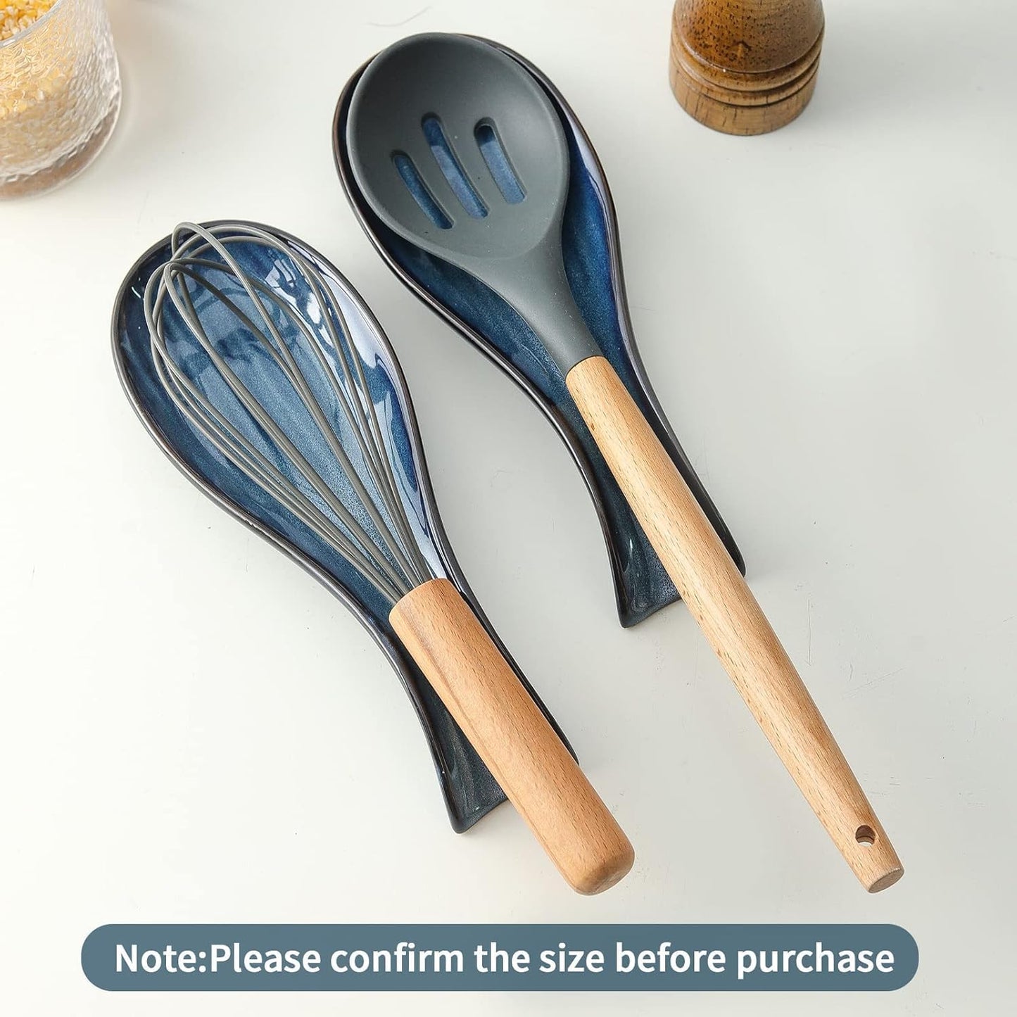 Spoon Rest for Stove Top, Ceramic Large 8.7 Inch Spoon Holder for Kitchen Counter, Porcelain Utensil Rest for Ladle, Spatula, Housewarming Gifts, Dishwasher Safe and Heat-Resistant, Blue(1 PC)