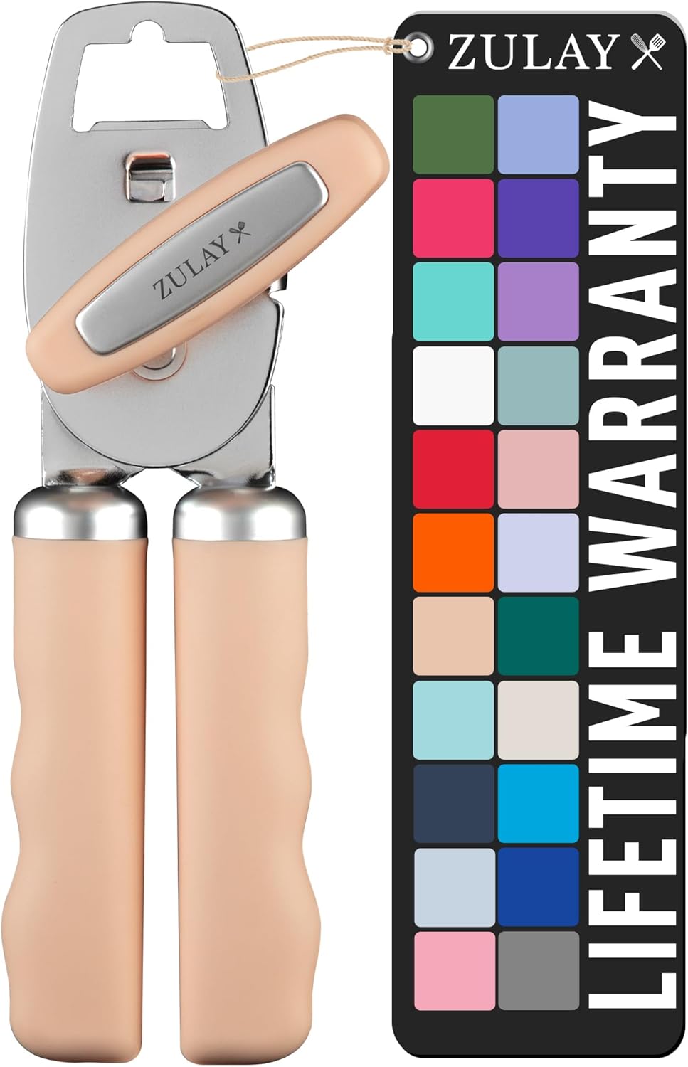 Zulay Kitchen Heavy Duty Stainless Steel Can Opener Manual with Bottle Opener - Rust Proof Manual Can Opener With Turn Knob & Comfy Soft Grip Handles - Black - Colors B