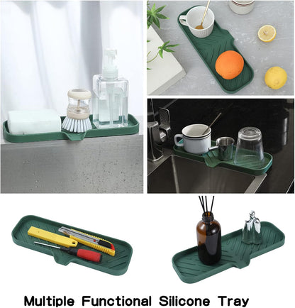 MicoYang Silicone Soap Dish with Drain Spout, Self-Draining Sink Organizer Tray for Bathroom and Kitchen, Sponges, Dispensers and Soap Holder, Non-Slip and Dishwasher Safe, Black (Compact, 4.9"×3.2")