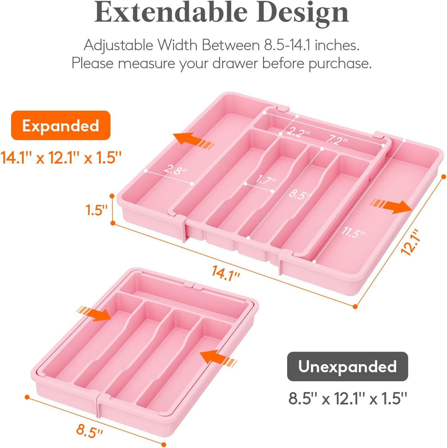 Lifewit Silverware Drawer Organizer, Expandable Utensil Tray for Kitchen, BPA Free Flatware and Cutlery Holder, Adjustable Plastic Storage for Spoons Forks Knives, 11-18 x 14", Black