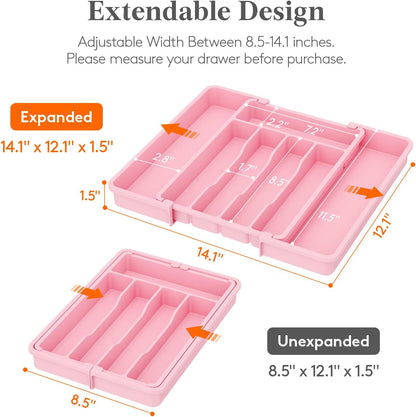 Lifewit Silverware Drawer Organizer, Expandable Utensil Tray for Kitchen, BPA Free Flatware and Cutlery Holder, Adjustable Plastic Storage for Spoons Forks Knives, 11-18 x 14", Black