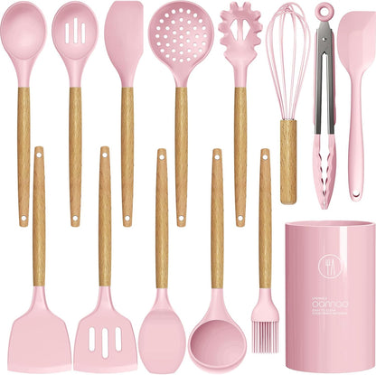 oannao Silicone Cooking Utensils Kitchen Utensil Set - 446°F Heat Resistant Silicone Kitchen Utensils Set, Spatula,Turner Tongs, Spoon, Whisk,Kitchen Gadgets for Nonstick Cookware, BPA Free (Gray)