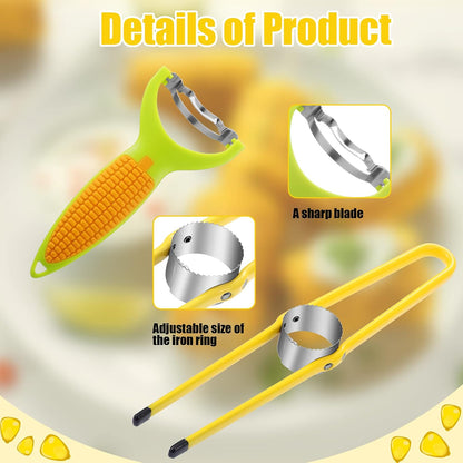 Chengu 2 Pcs Corn Peeler Planer Thresher Stainless Steel Corn Cob Stripper Tool for on The Cob with Non Slip Handle Magic Kernel Remover Tool for Kitchen, 2 Styles