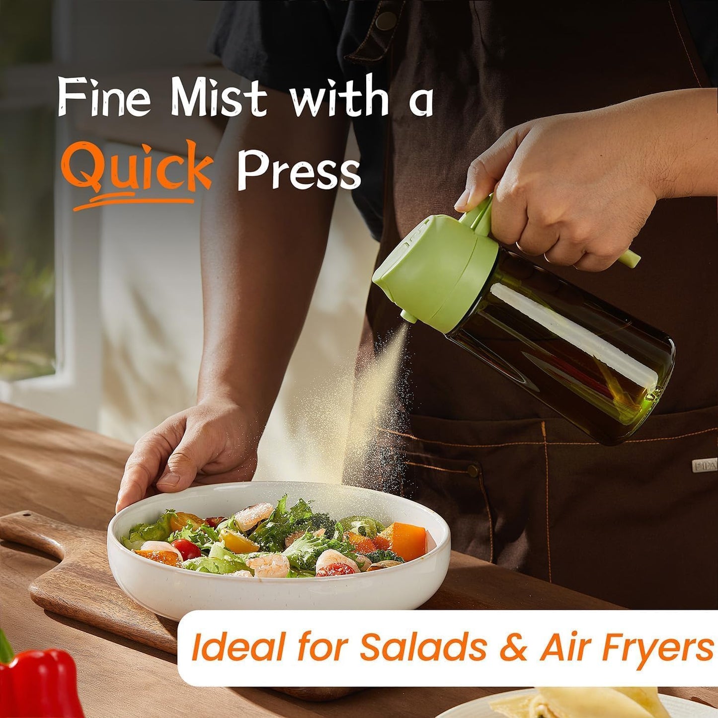 16oz/470ml Glass Olive Oil Sprayer for Cooking - 2 in 1 Olive Oil Dispenser for Kitchen Gadgets, Air Fryer, Salad, and BBQ (black)