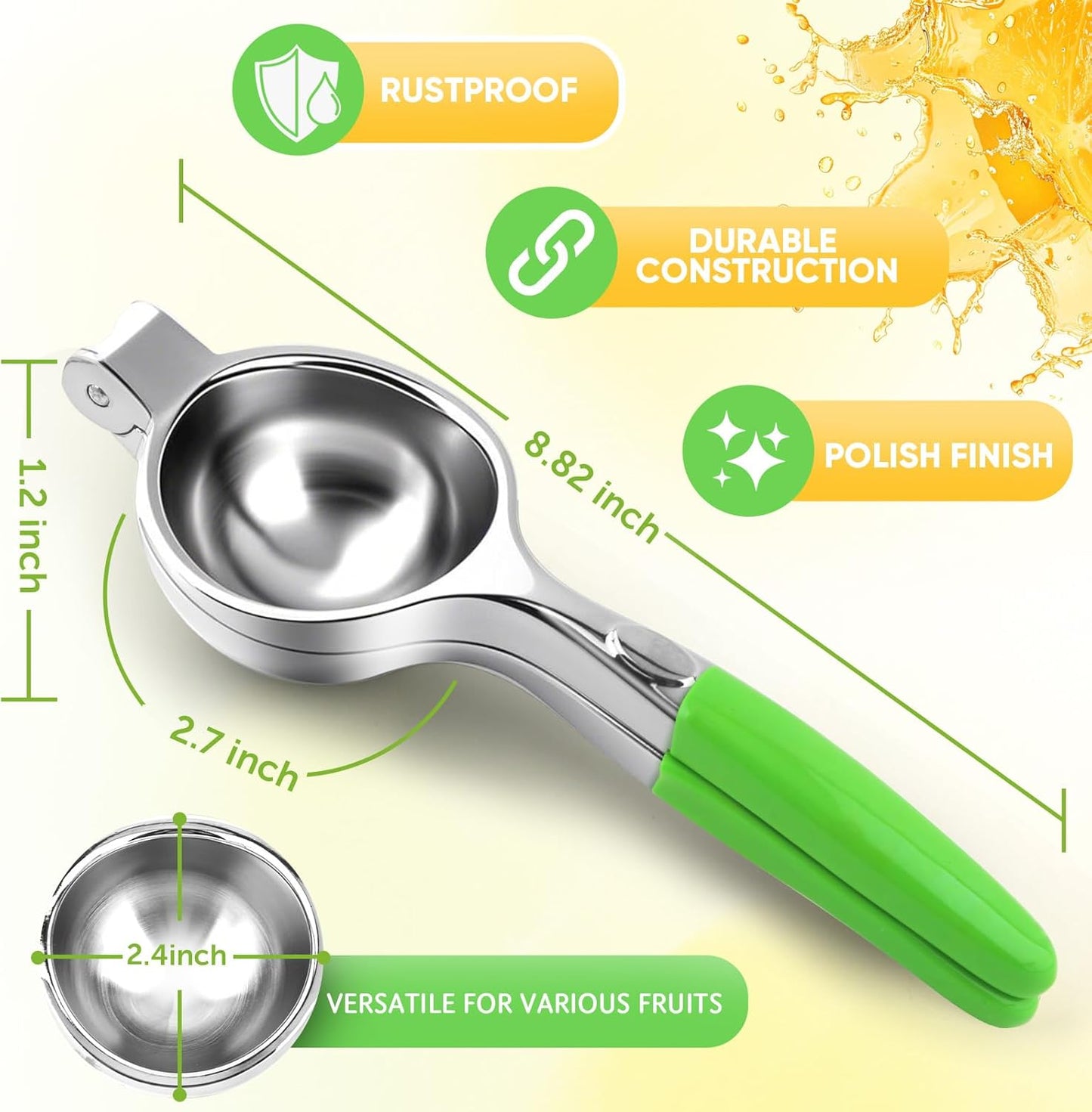 Lemon Squeezer Large, Lemon Squeezer Juicer Stainless Steel, Heavy Duty Manual Citrus Juicer Hand Press, Kitchen Tools Lime Squeezer Bar Tool, Easy to Clean Metal Lemon Hand Press
