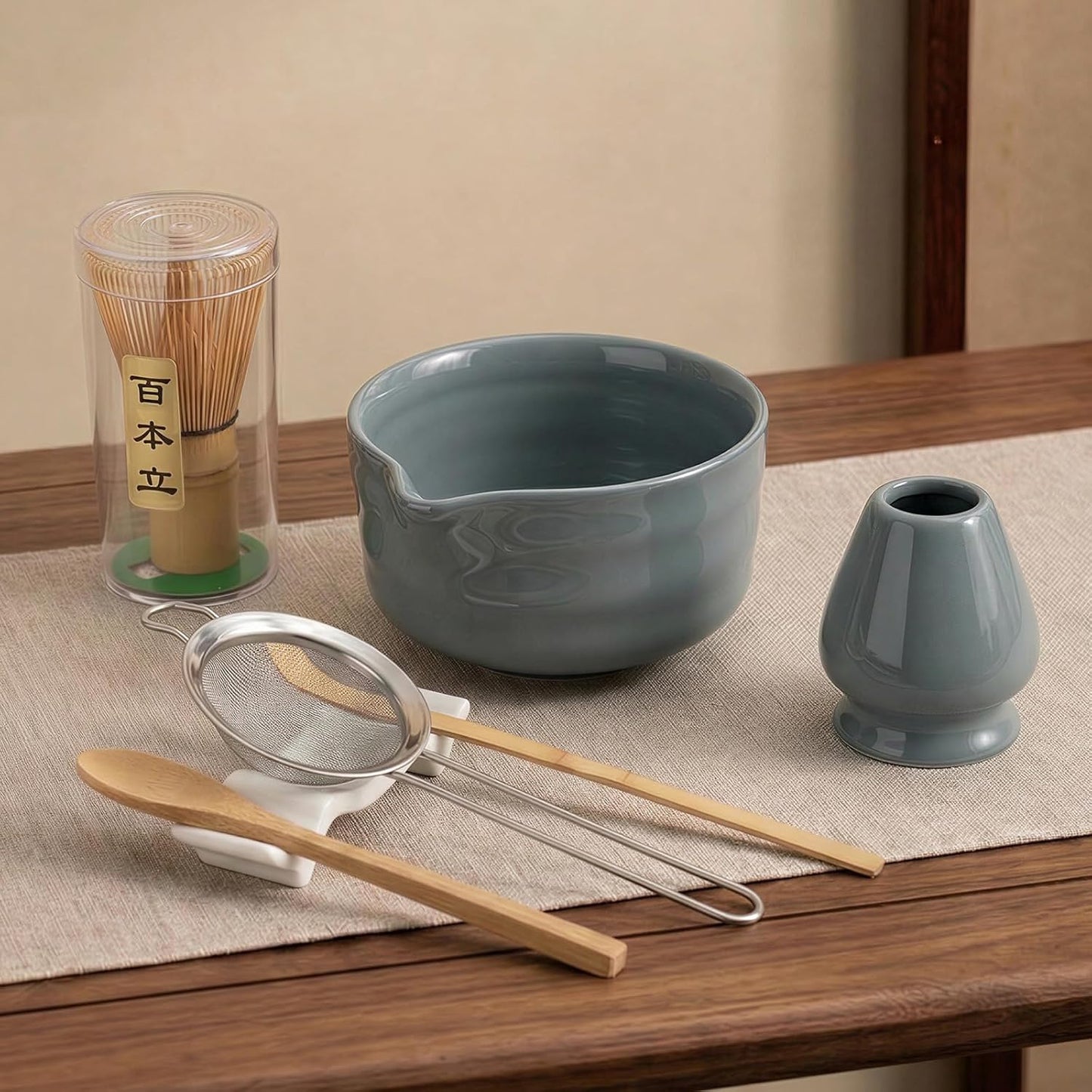 YOLIFE Matcha Whisk Set, Black Matcha Set, Ceramic Matcha Bowl and Whisk (Chasen), Holder, Sifter, Bamboo Scoop, Spoon & Spoon Rest, 7 Pcs Matcha Kit for Matcha Tea Ceremony