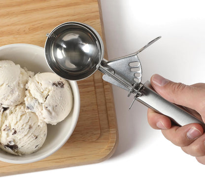 Calphalon Cookie Scoop, Stainless Steel Trigger Scoop for Cookie Dough, Ice Cream & Batter, Portion Control Kitchen Scoop with Release Mechanism, Taupe