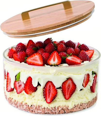 10 inch Large Salad Bowl, Trifle Bowl Glass with Sealed Lid, Versatile Mixing and Serving Bowl for Laying Ice Cream,Cake,Cupcake,Salad,Fruit,Baking,Dessert and Party Diy, Microwave Safe