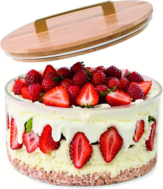10 inch Large Salad Bowl, Trifle Bowl Glass with Sealed Lid, Versatile Mixing and Serving Bowl for Laying Ice Cream,Cake,Cupcake,Salad,Fruit,Baking,Dessert and Party Diy, Microwave Safe