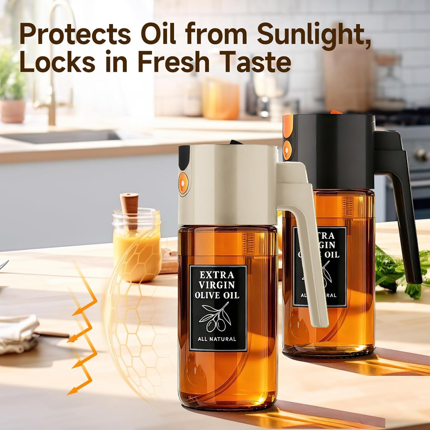 500ml Green Olive Oil Sprayer, Dark-Tinted Glass Spray Bottle for Salad, Air Fryer Vegetables, Controlled Oil Use, Refillable 2-in-1 Dispenser
