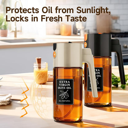 500ml Green Olive Oil Sprayer, Dark-Tinted Glass Spray Bottle for Salad, Air Fryer Vegetables, Controlled Oil Use, Refillable 2-in-1 Dispenser