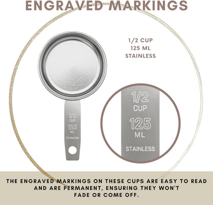 1/8 Cup Stainless Steel Measuring Cup | Sturdy Metal 30 ml | 30 cc | 1 oz | Single Cup for Wet and Dry Ingredients | Great for use as 1/8 Cup Coffee Scoop - 1 PK