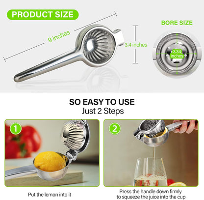 Vakoo 2-in-1 Lemon Squeezer - Heavy-Duty, Rust-Resistant Manual Juicer for Lemon, Lime & Citrus, Easy to Use & Clean, Kitchen Essential - Yellow & Green