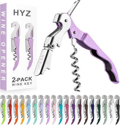HYZ 2-Pack Wine Opener Waiter Corkscrew, Professional Wine Key for Servers, Bartender, with Foil Cutter, Manual Wine Bottle Opener Double Hinged (Black)