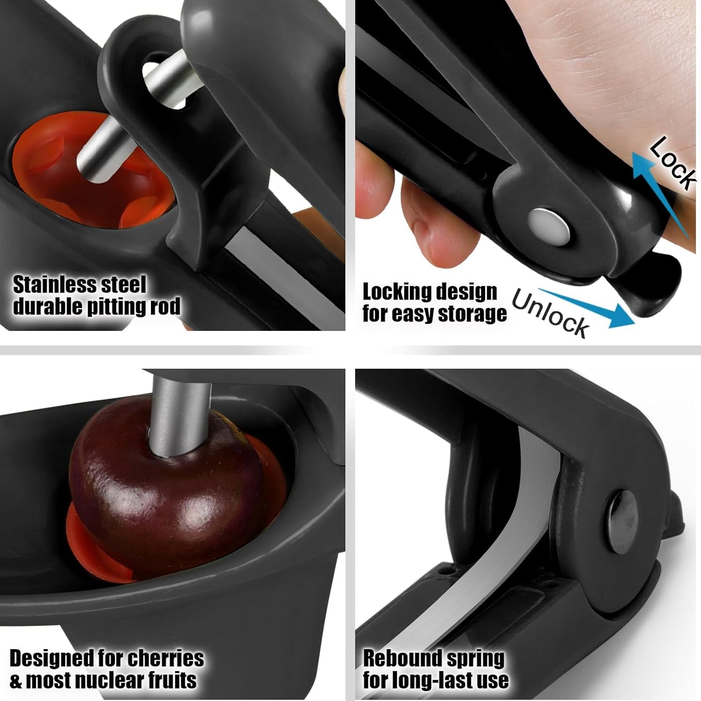 SCHVUBENR Cherry Pitter Tool - Stainless Steel Cherry Corer Pitter with Ergonomic Push Design - Easy to Use for Making Cherry Jam - Pit Cherry with Ease, Saving Time & Space with Lock Design(Red)