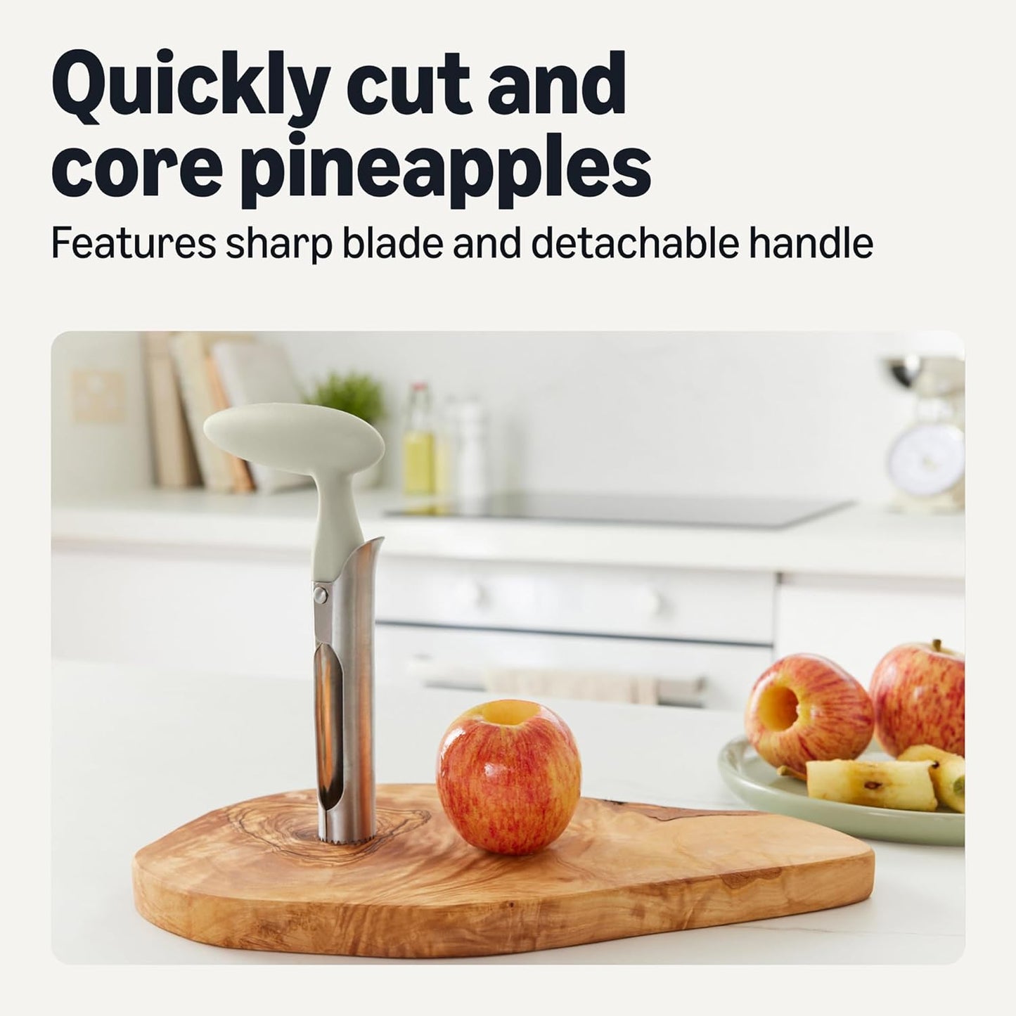 Amazon Basics Pineapple Corer and Slicer and Apple Corer, 2-Piece Set, Dishwasher-Safe, Linen Gray