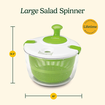 Cuisinart Large Salad Spinner- Wash, Spin & Dry Salad Greens, Fruits & Vegetables, 5qt, CTG-00-SASG Grey