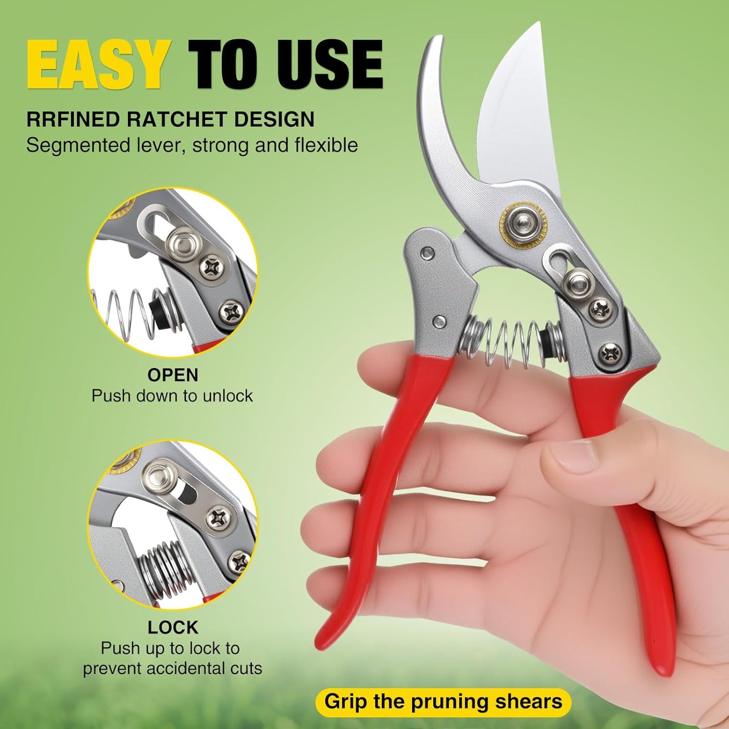 Yesker Pruning Shears Garden Shears 7.8" Professional Garden Scissors Sharp 65 Manganese Steel Blade Heavy Duty Clippers Hand Pruners for Cutting Fresh Flowers Branch Plant Trimming Gardening Tools