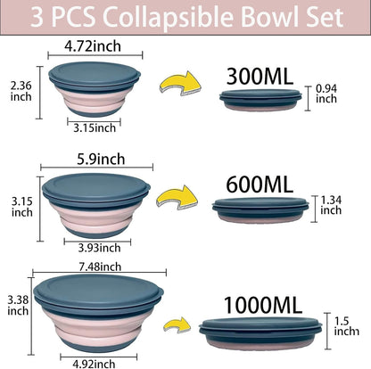Collapsible Camping Bowl with Lid, Silicone Salad Bowl Serving, Microwave Foldable Soup Ramen Serving for Travel, Picnic, Rv(Blue)