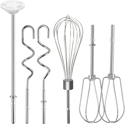 Hand Mixer Beaters Attachments for KitchenAid KHM512 KHM6118 KHM7210 KHM926, Including Turbo Beater, Pro Whisk, Dough Hooks, Blending Rod, Set of 6