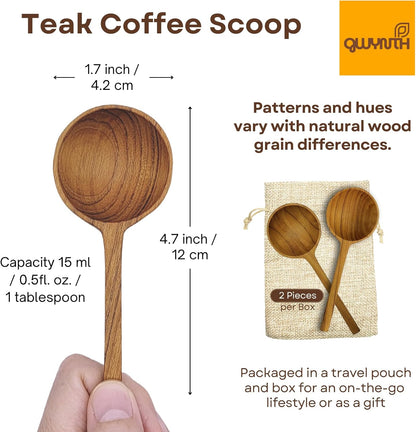 Wooden Coffee Spoon, Handmade Teak Wood Scoop for Ground Coffee, Beans and Tea 1 Tablespoon for Jars and Containers (1 Piece)