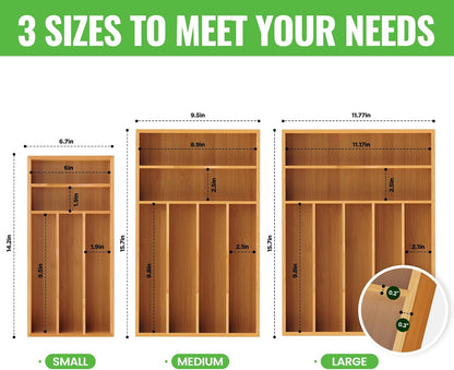 Bamboo Silverware Organizer, Bamboo Kitchen Drawer Cutlery Organizer, Utensil Holder, Flatware Organizer Tray (15.8"x9.5"x1.6")
