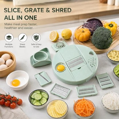 Large Capacity Multi-function Salad Spinner, 6-in-1 Salad Spinner & Vegetable Chopper, Vegetables Fruits Washing Bowl, With 5 Blade Slicer Egg Yolk Strainer Shredder (Transparent Version A)