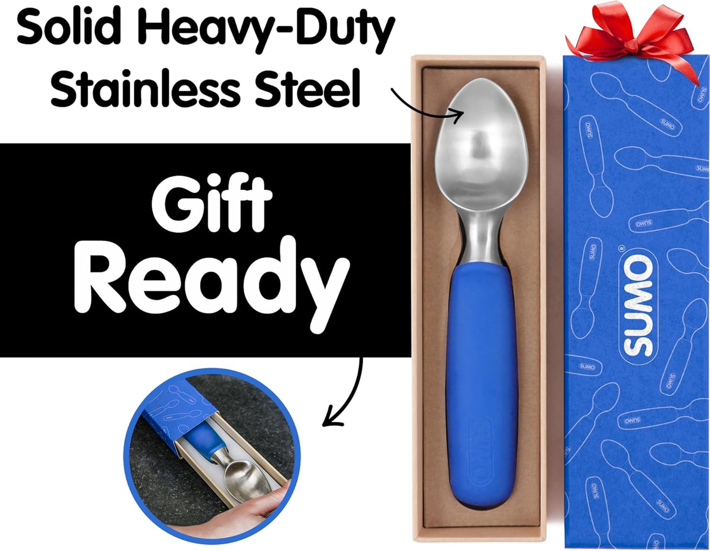 SUMO Stainless Steel Ice Cream Scoop With Ergonomic Handle - Sturdy, Dishwasher-Safe Scooper For Effortless Scooping and Serving Of Frozen Desserts, Comfortable Grip - Blue