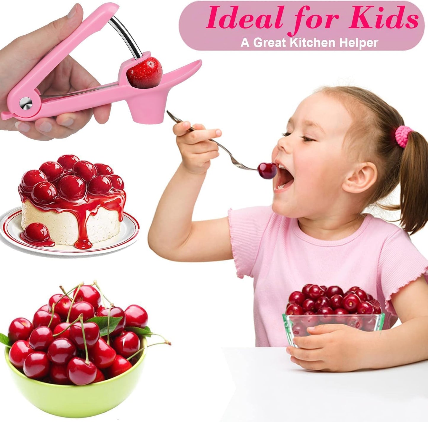Cherry Pitter Tool, Heavy-Duty Cherry Seed Core Remover, Cherry Pitter Remover Tool with Space-Saving Lock Design, Pit Remover for Cherries (Green)
