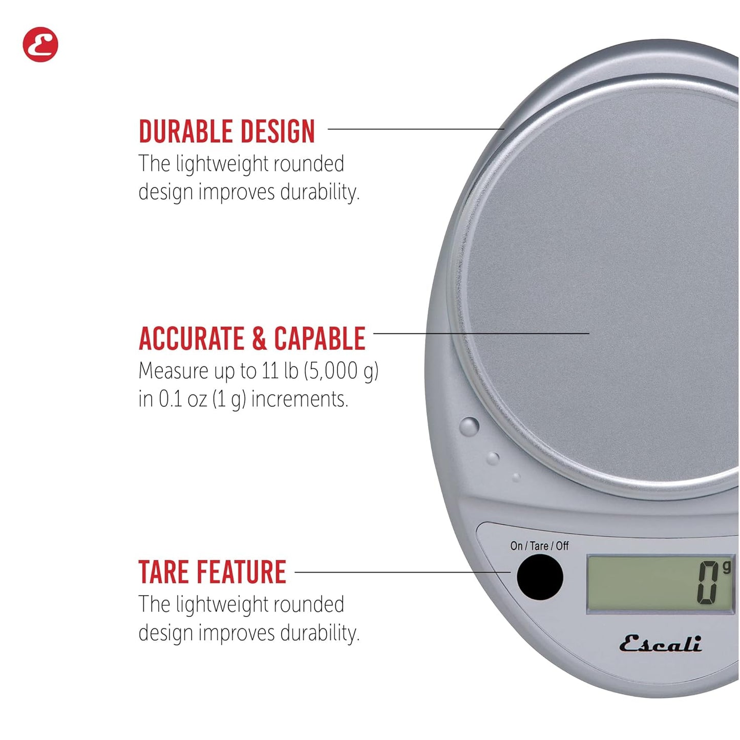 Escali Primo Digital Food Scale Multi-Functional Kitchen Scale and Baking Scale for Precise Weight Measuring and Portion Control, 8.5 x 6 x 1.5 inches, Black