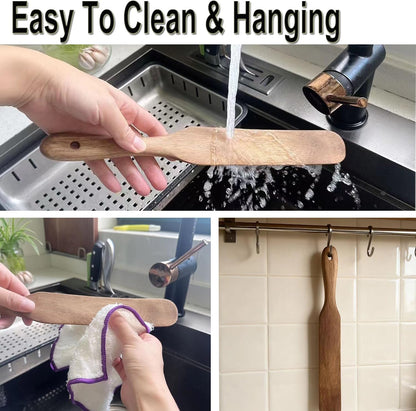 13inch Acacia Wooden Spatula Dough Whisk for Cooking Sourdough Wood Spurtle Kitchen Cooking Utensils Wood Spoon Cooking Mixing Tool for Sourdough Starter Cookware Pot Stir,Spurtles Kitchen Tools