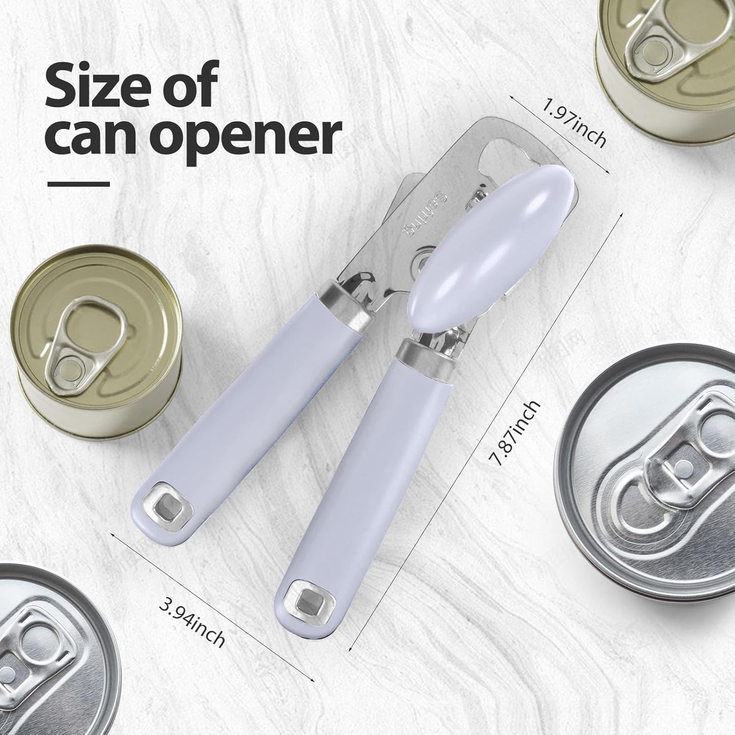 Safring Can Opener Manual, Heavy Duty Stainless Steel Smooth Edge Can Openers With Soft Touch Handle, Oversized Handheld Easy Turn Knob, Multi-Function Bottle Opener, Black