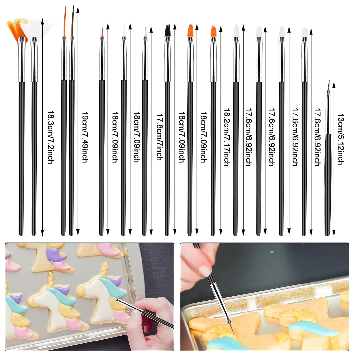 15pcs Cake Painting Brushes, Cake Decorating Brushes Kit, Food Paint Brush Tools, Fondant Sugar Cookie Painting Brushes Supplies for Cake Decoration (White)