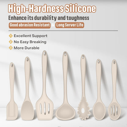 E-far Silicone Cooking Utensils Set, 7-Piece Black Heat Resistant Kitchen Utensils Set, Kitchen Nonstick Tools Spatula Ladle Spoon Pasta Server for Non-stick Cookware, Non-Toxic & Dishwasher safe