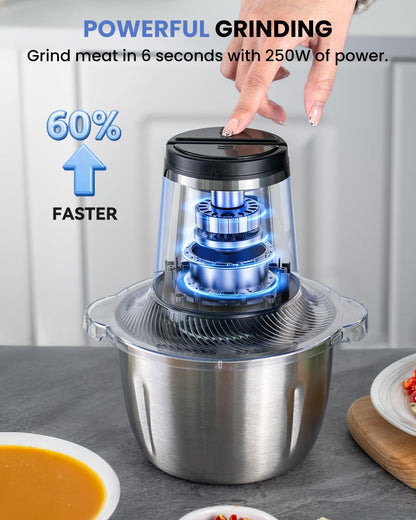 LINKChef Food Processor Small, 10 Cup Food Chopper with Container, 2.3L 600W Electric Meat Grinder for Home Use, Stainless Steel Mini Food Processor for Kitchen, Vegetable, Onion, Garlic, Salad