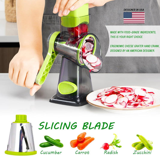 Cheese Grater with Handle, Multifunctional Manual Rotary Cheese Grater - Cheese Shredder Easily Chop Carrots, Potatoes, Vegetables and Fruits and Easy to Clean