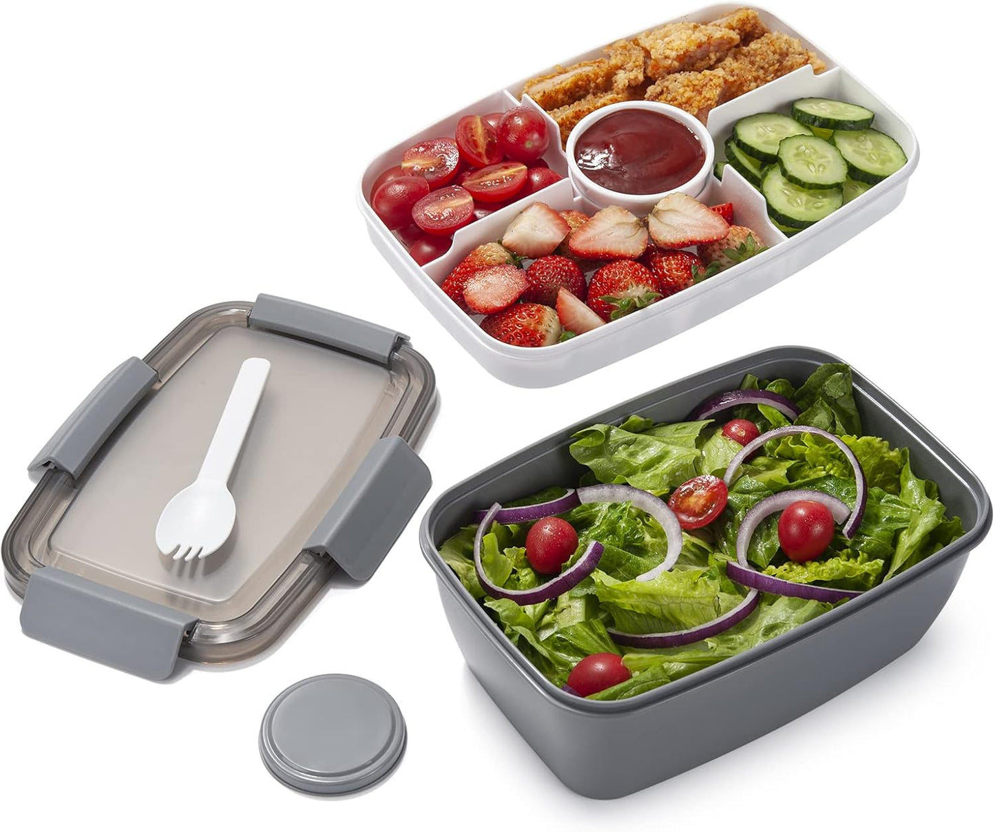 Freshmage Salad Lunch Container To Go, 52-oz Salad Bowls with 3 Compartments, Salad Dressings Container for Salad Toppings, Snacks, Men, Women (Blue)