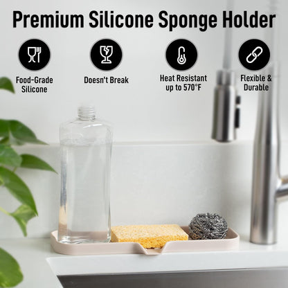 Zulay Kitchen (9x3.5in Sponge Holder for Kitchen Sink - Flexible Heavy-duty Multipurpose Sink Caddy - Counter Organizer for Kitchen, Bathroom, Makeup, Trinkets & More! (Grey)