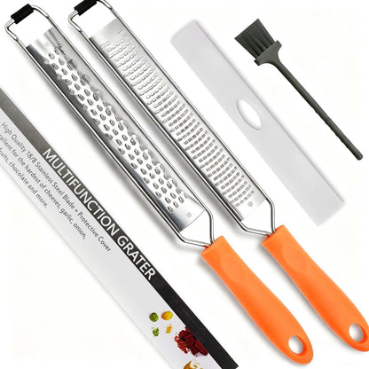 Lemon Zester & Cheese Grater Set of 2,Kitchen Zester Tool for Cheese,Lemon,Nutmeg, Chocolate, Fruits, Vegetables With Protective Cover (Orange)