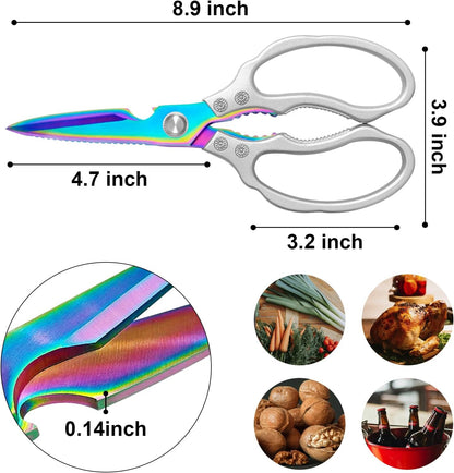 CGBE Kitchen Scissors, Multi-Purpose Kitchen Shears, Heavy Duty Dishwasher Safe Food Scissors for Chicken, Poultry, Fish, Meat & Herbs with Non-Slip Grips - Sliver